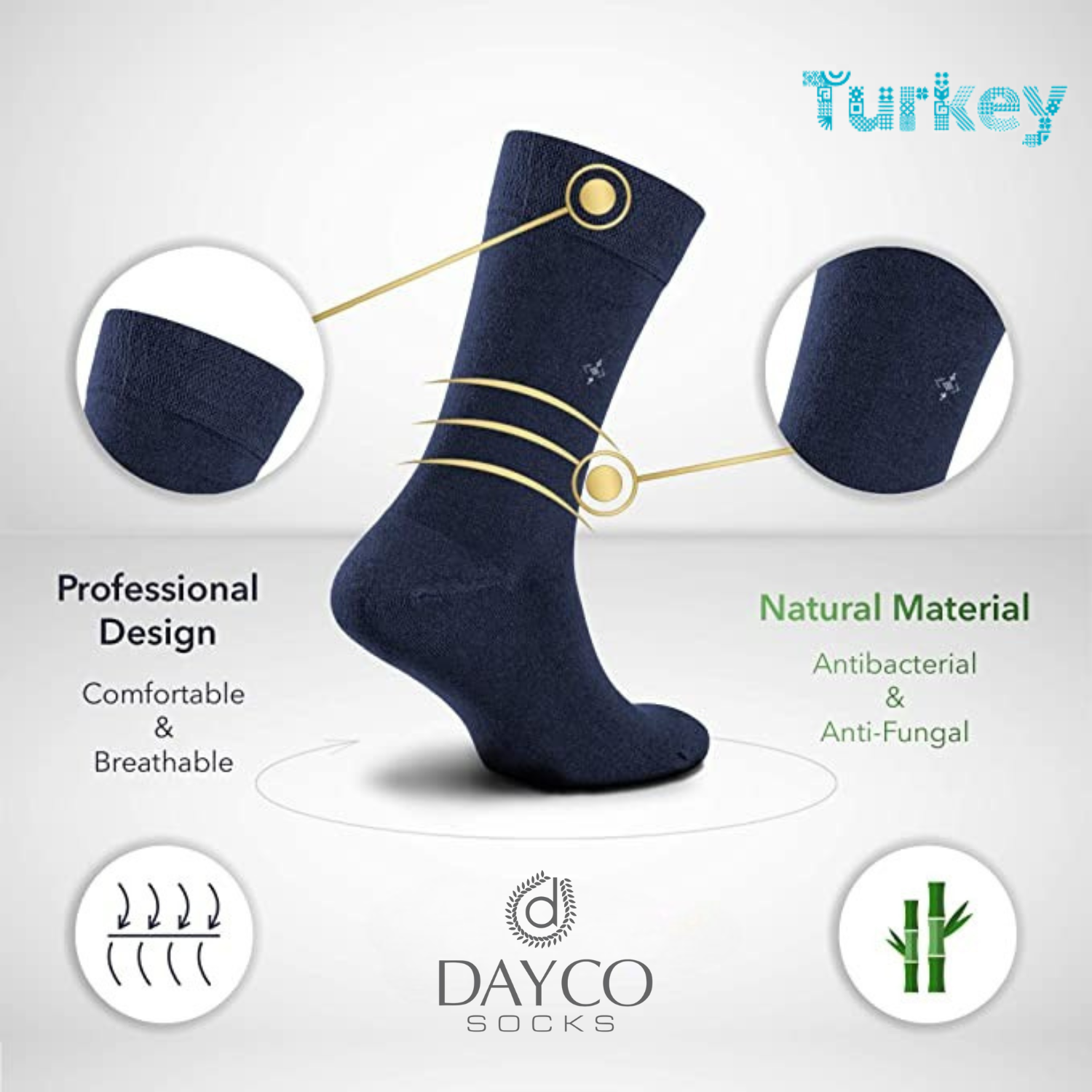 DAYCO Formal Socks 3 summer bamboo dress Socks For Men, formal Bamboo Material Ultra Smooth and Soft, Anti Bacterial, Cooling 3 Pairs