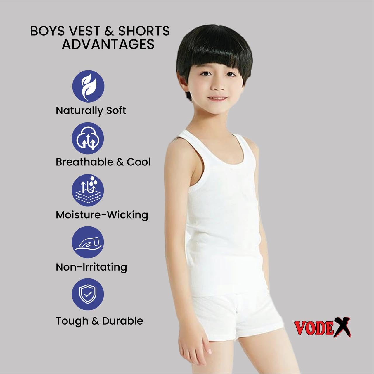 UW-5015 Boys Vest and Half Pants Set boxer by Pierre Donna, underwear set breathable and comfort korean