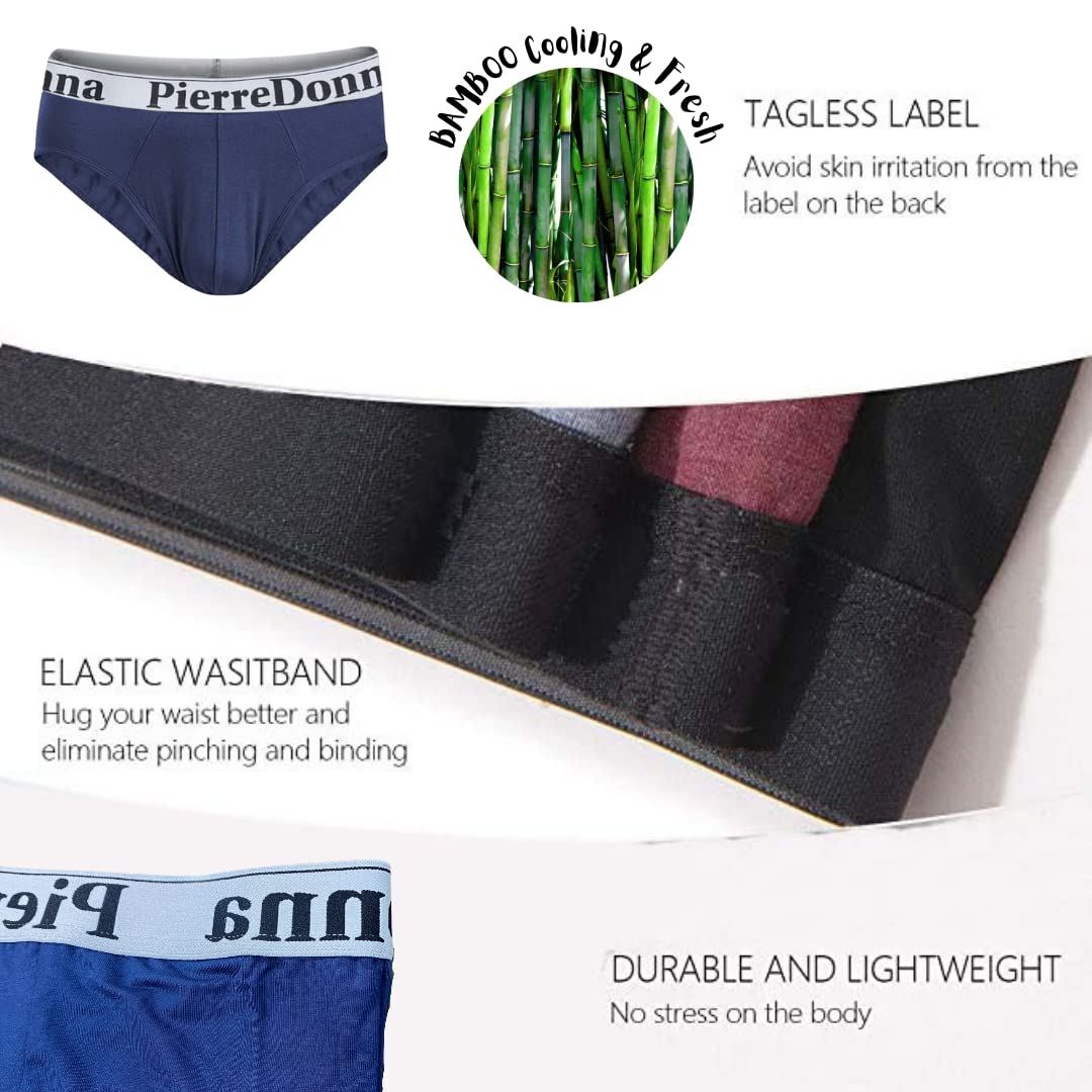 Pierre Donna Bamboo Underwear Mens Brief Boxer (VALUE PACK 2), Cooling and Professional Made for Warm Weather and Comfortable No Pressure on waist Multi color Anti odor and Bacterial, Long Lasting