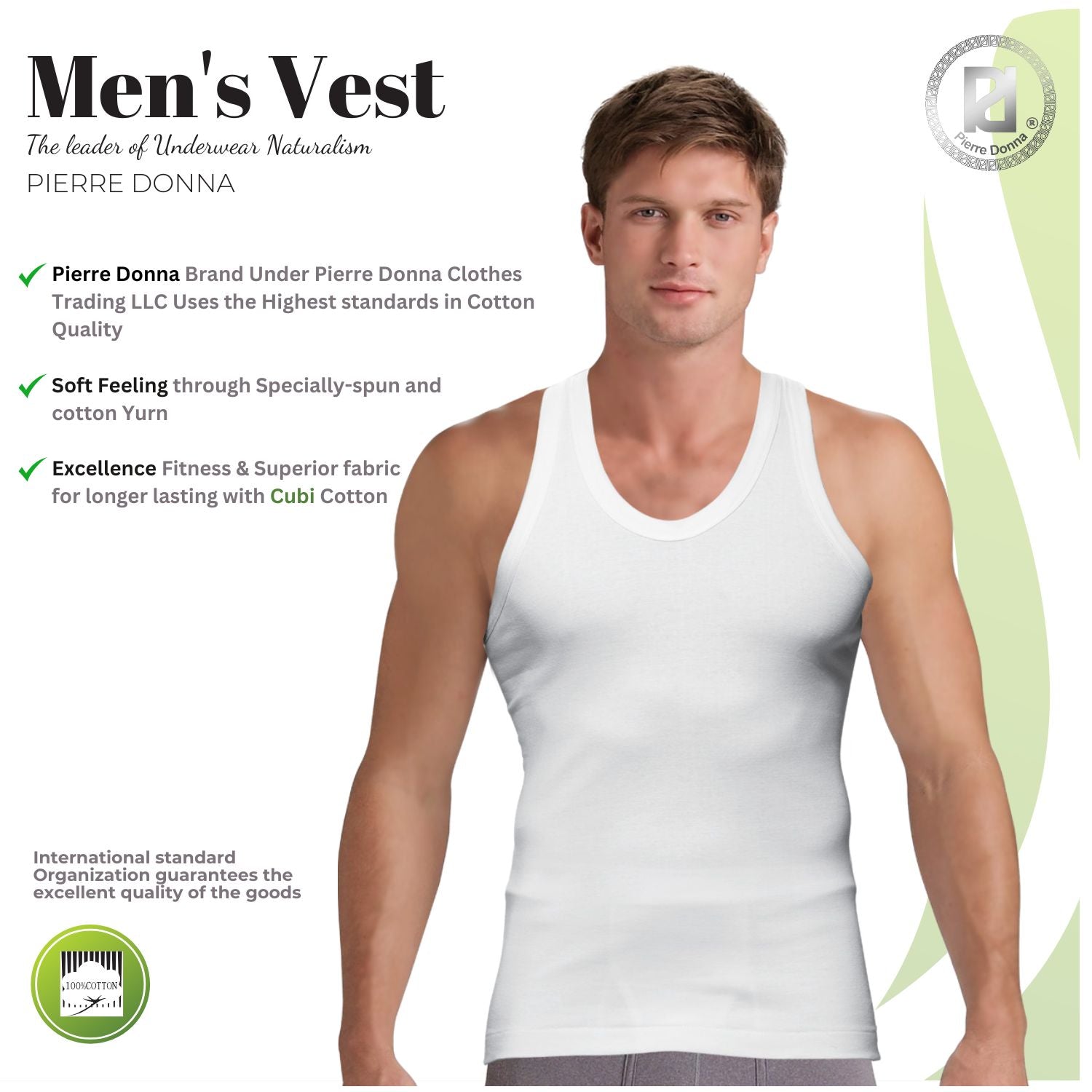 Pierre Donna Vest underwear for Men Plain 100% Cotton single Jersey Undershirt Comfortable Classic Essential Undershirt