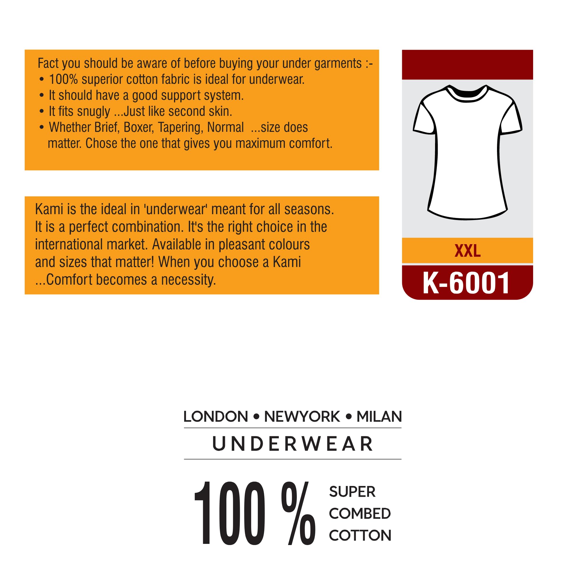 KAMI Men's Viscose Underwear T-Shirt | Soft & Silky | Breathable & Moisture-Wicking | Premium Comfort