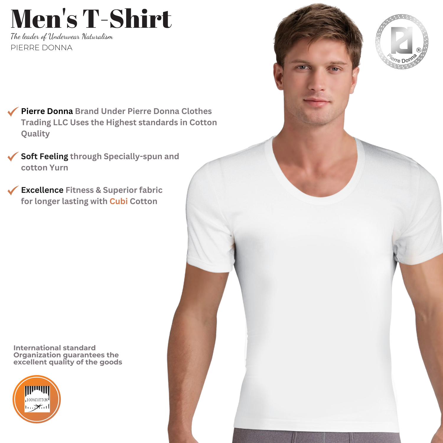 Pierre Donna O-Neck Tshirt for Men 100% Cotton Underwear O-Neck T-Shirt | Single Jersey | Breathable & Moisture-Wicking | Premium Comfort