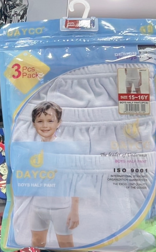 Dayco  Half Pants 3 pack for boys Bulk DC-3052-3084