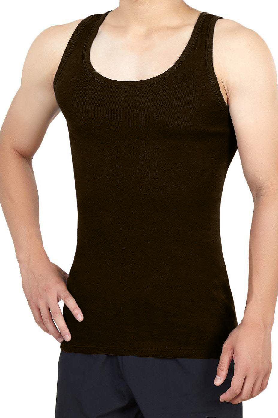 Men's Undershirts Vest 1 pieces SETS, Soft and Breathable underwear (Dark Brown)