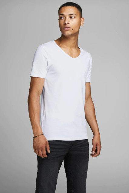 Men's V-Neck T-shirt White (4 Pieces Set)-Pierre Donna-men t-shirt