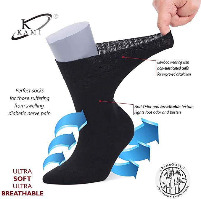 KAMI Diabetic Bamboo Socks For men & Women [6 pairs]