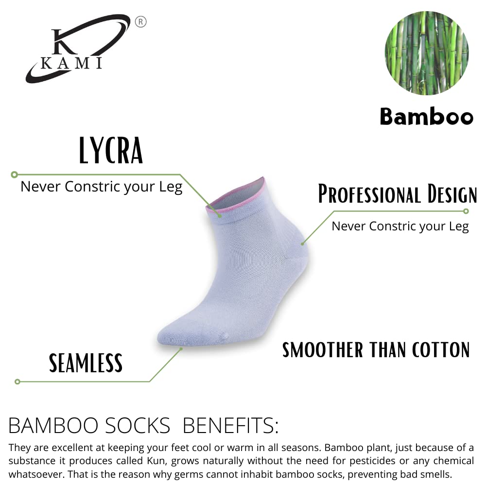 Kami Ladies Socks, Soft Bamboo ankle Socks Anti Bacterial 6 Pairs